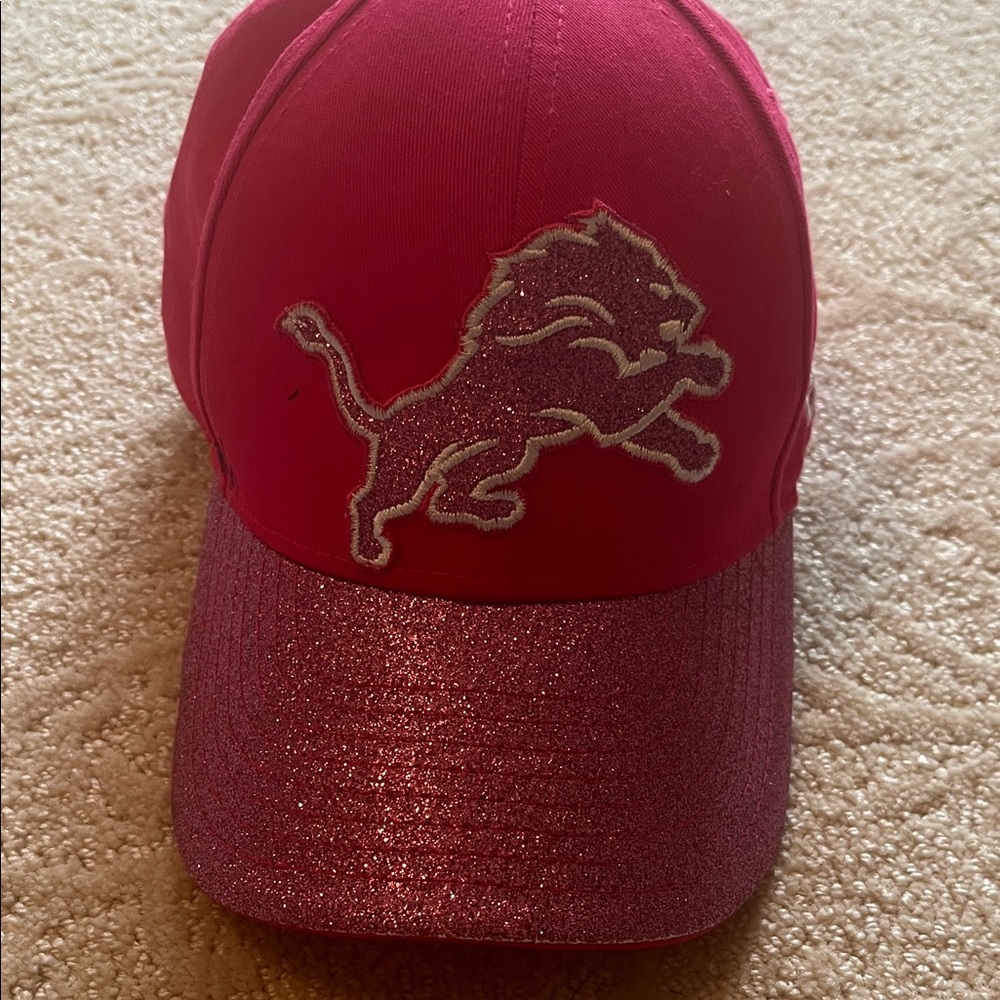 Sparkly Pink Detroit Lions Glitter Baseball Cap-youth size.